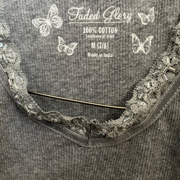 FADED GLORY Little Girls Vintage Y2K Beaded Ribbed Stretch Top Size M (7/8) - Picture 3 of 6